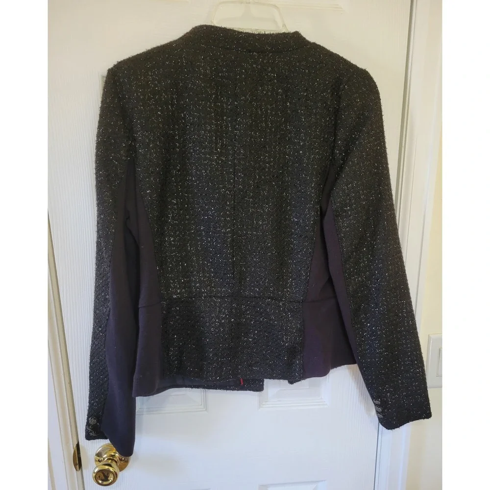 Worthington Black Tweed Blazer Metallic Shimmer Single‎ Button Jacket Womens L